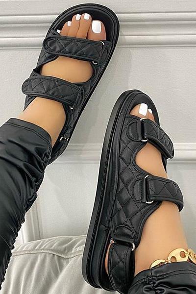 Veooy Audrey Velcro Straps Flat Sandals