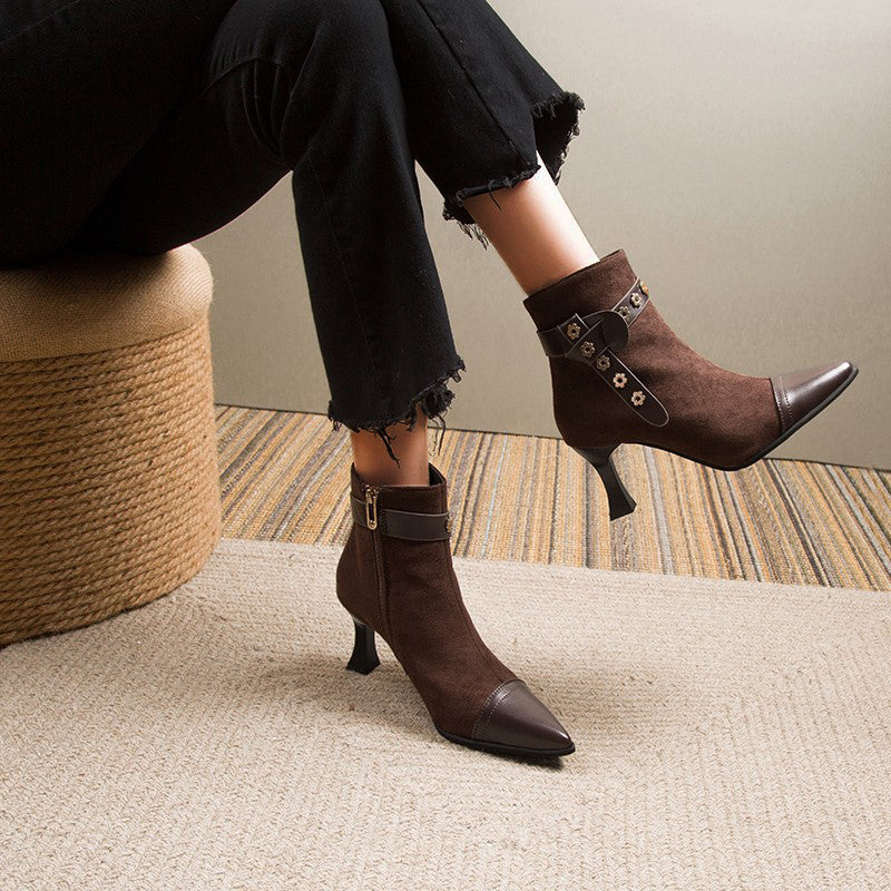 Veooy Suede Pointed Toe Kitten Heeled Ankle Boots on Luulla